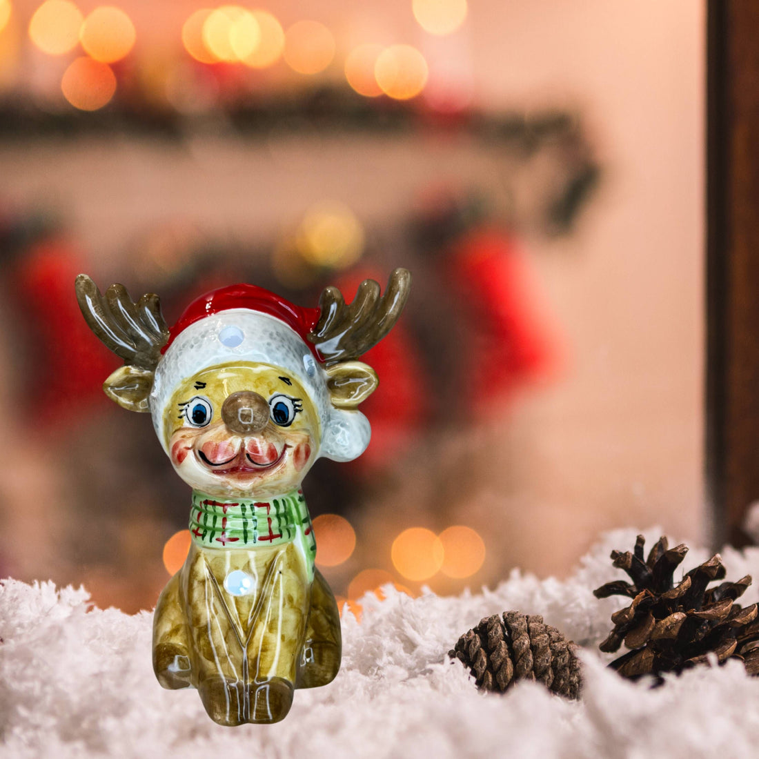 Renna Media Capodimonte Led Sciarpa Verde 16cm CAP35