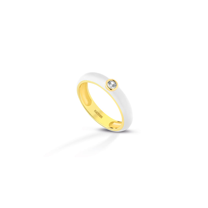 Anello Donna Kulto 925 Argento Dorato Smalto Tortora Zircone Bianco KR925-036-14