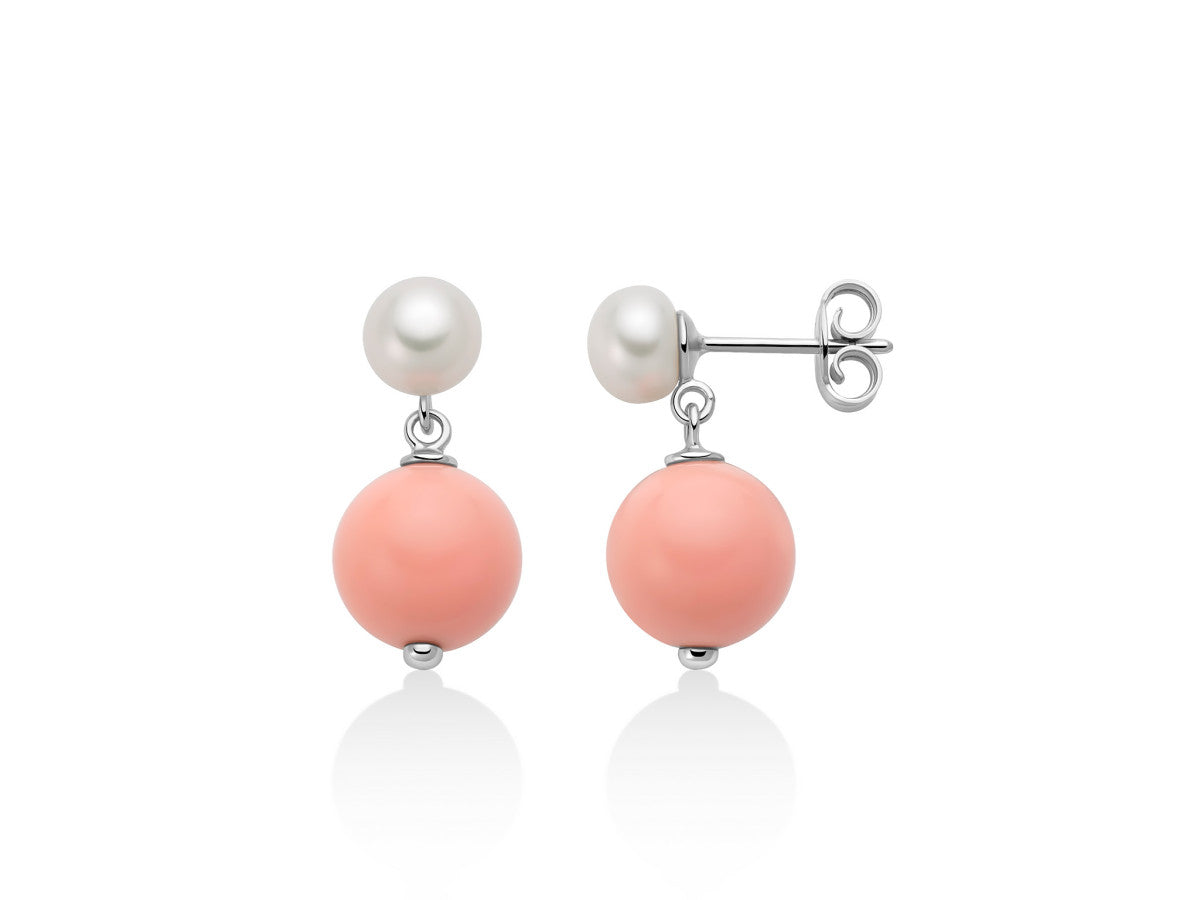 Orecchini Donna Miluna Argento 925 Perla Agglomerato Corallo Rosa PER2819