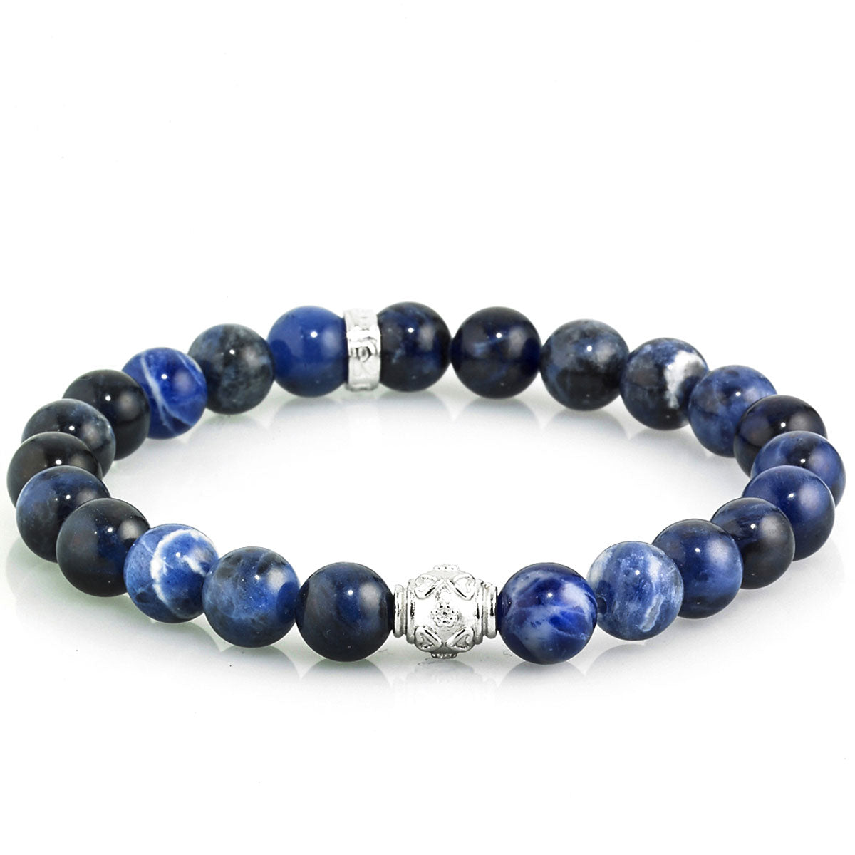 Bracciale Uomo Gerba Argento 925 Pietre Sodalite Blu Nero COD.361