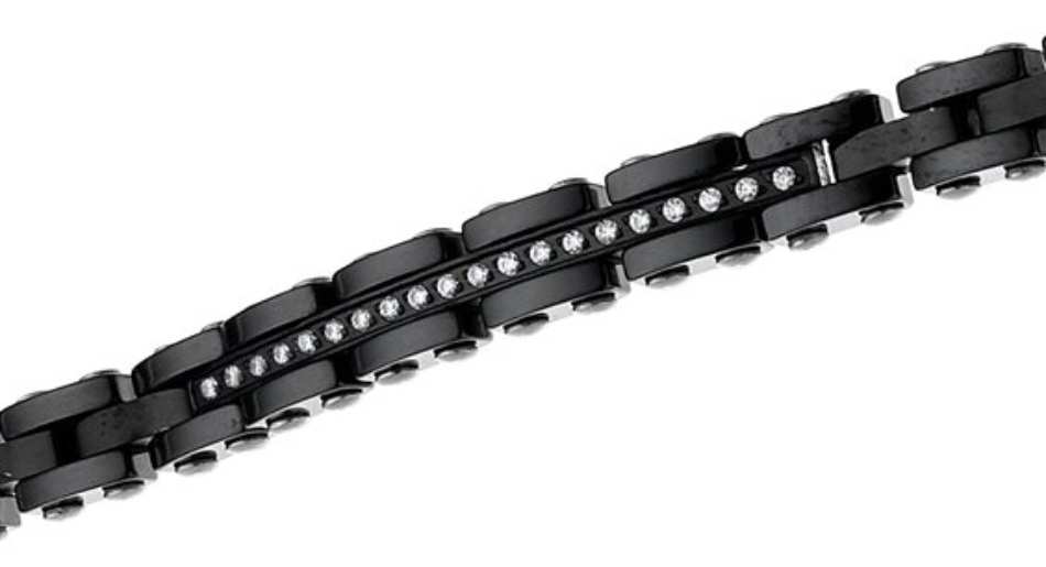 Bracciale Uomo Acciaio Zancan Ceramica Nera Zirconi Bianchi UHB053