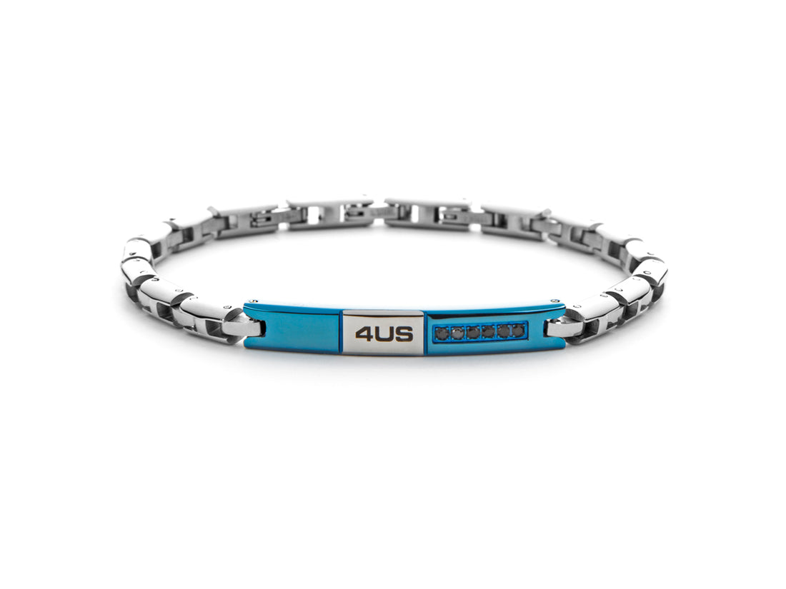 Bracciale Uomo 4US Cesare Paciotti Acciaio PDV Blu Zirconi Neri 4UBR5984