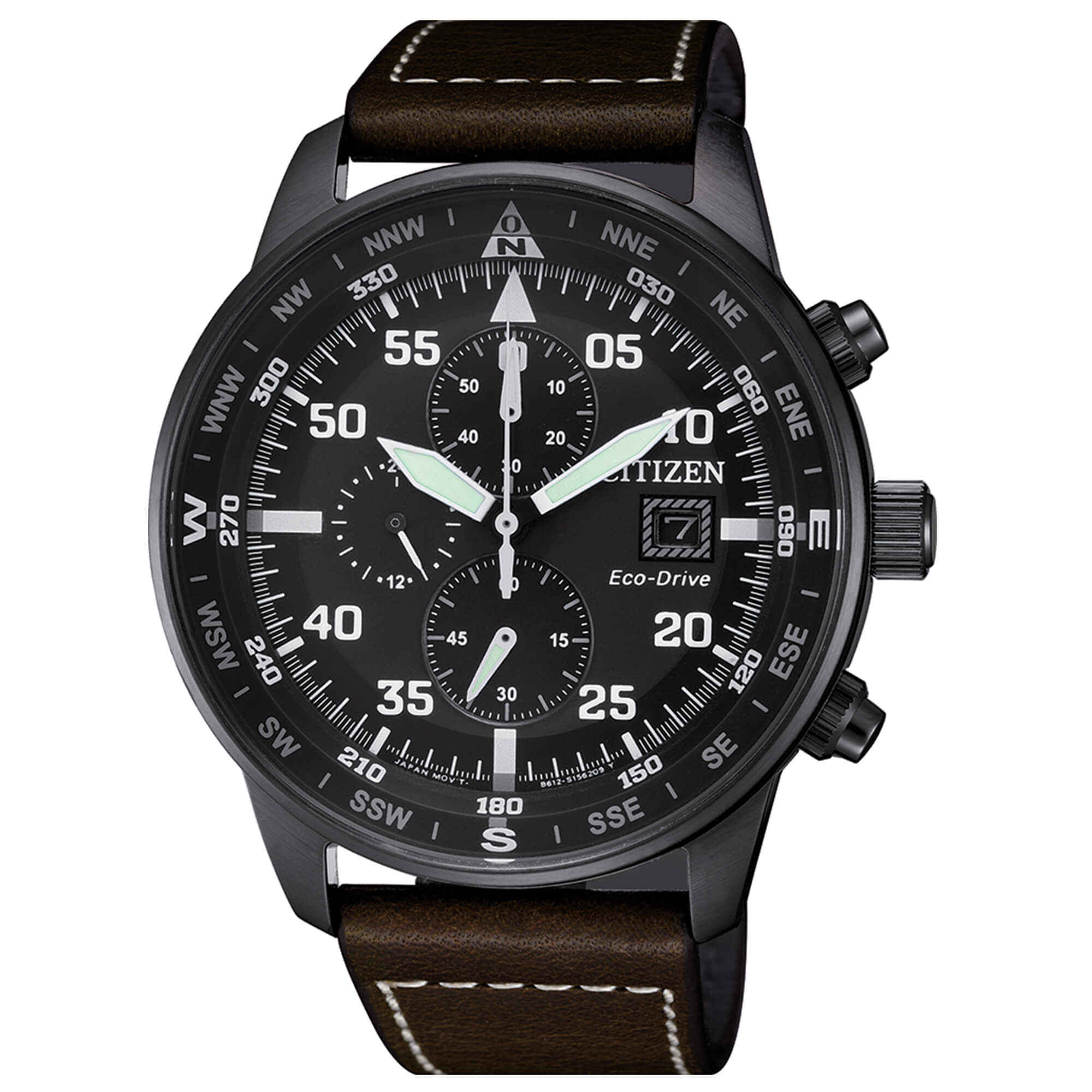 Orologio Uomo Citizen Eco-Drive Cronografo Nero Aviator Pelle CA0695-17E