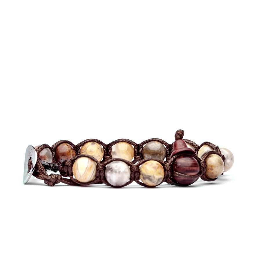 Bracciale Uomo Tamashii Biglie Marrone Legno Fossile Porta Fortuna BHS900-78