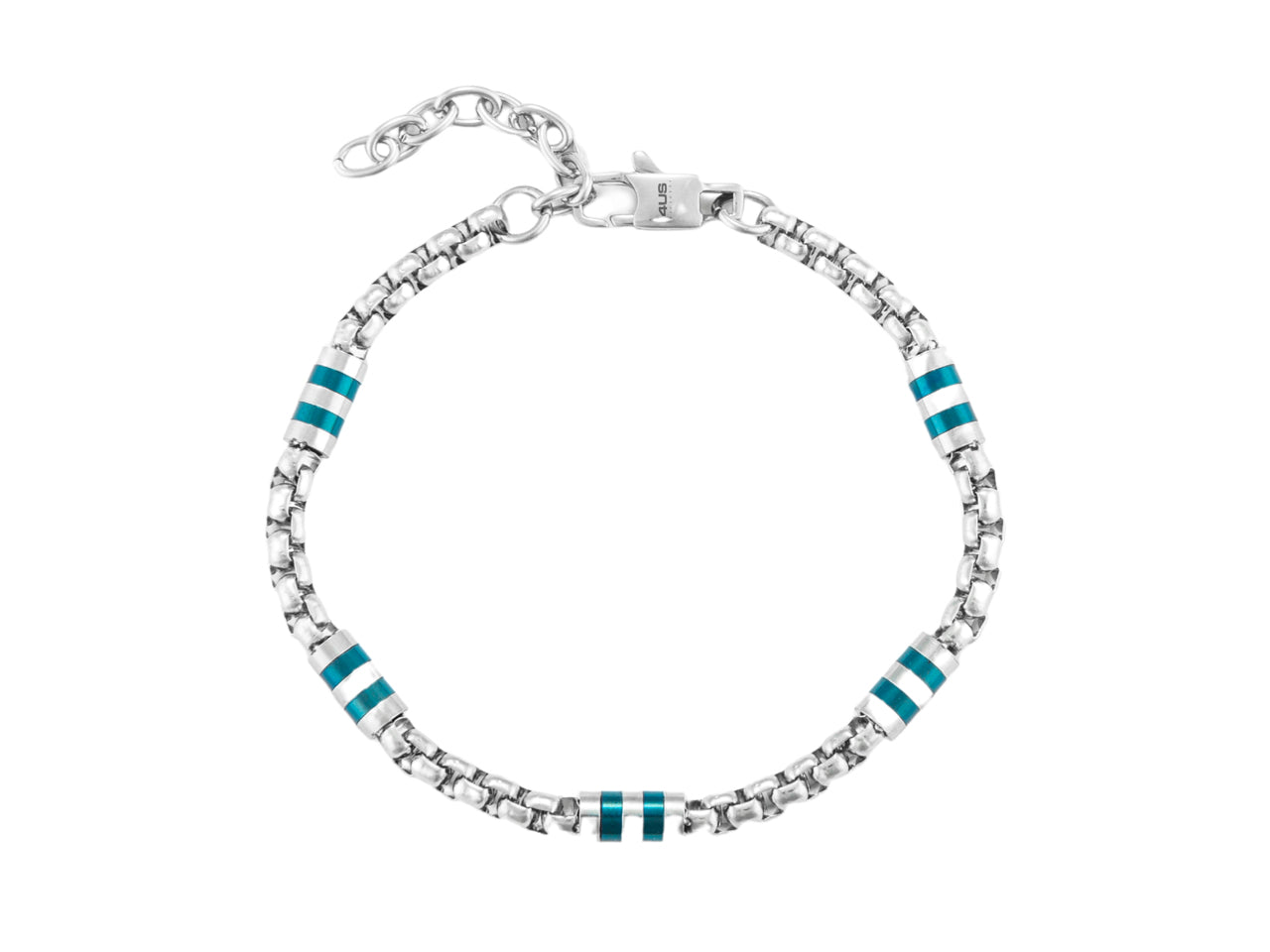 Bracciale Uomo 4US Cesare Paciotti acciaio Bianco con barilotti in pvd blu 4UBR7035