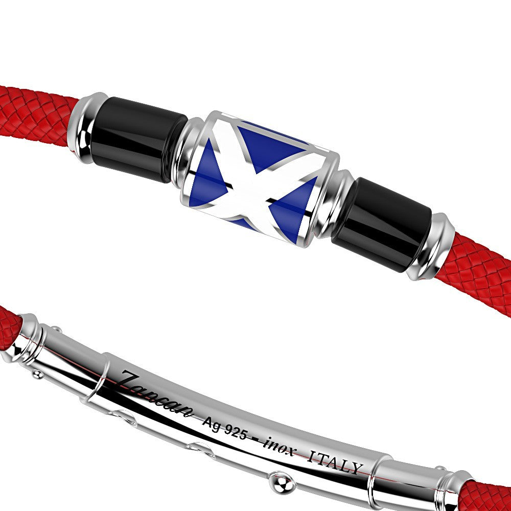 Bracciale Uomo Zancan Argento 925 Semirigido Kevlar Rosso Smalto Bandiere EXB516-RO