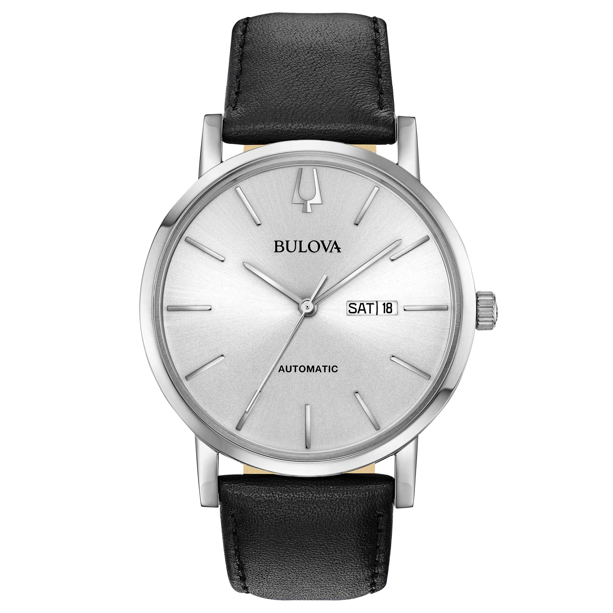 Orologio Uomo Bulova Automatico Clipper Daty-Date Pelle Nero Acciaio 96C130