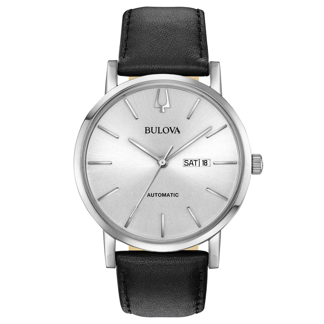 Orologio Uomo Bulova Automatico Clipper Daty-Date Pelle Nero Acciaio 96C130