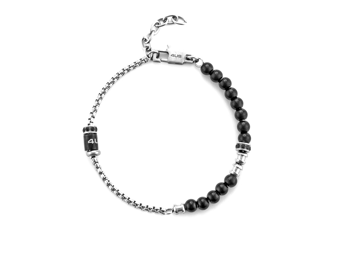 Bracciale Uomo 4US Cesare Paciotti Acciaio Lucido Catena Biglie Nere 4UBR5974