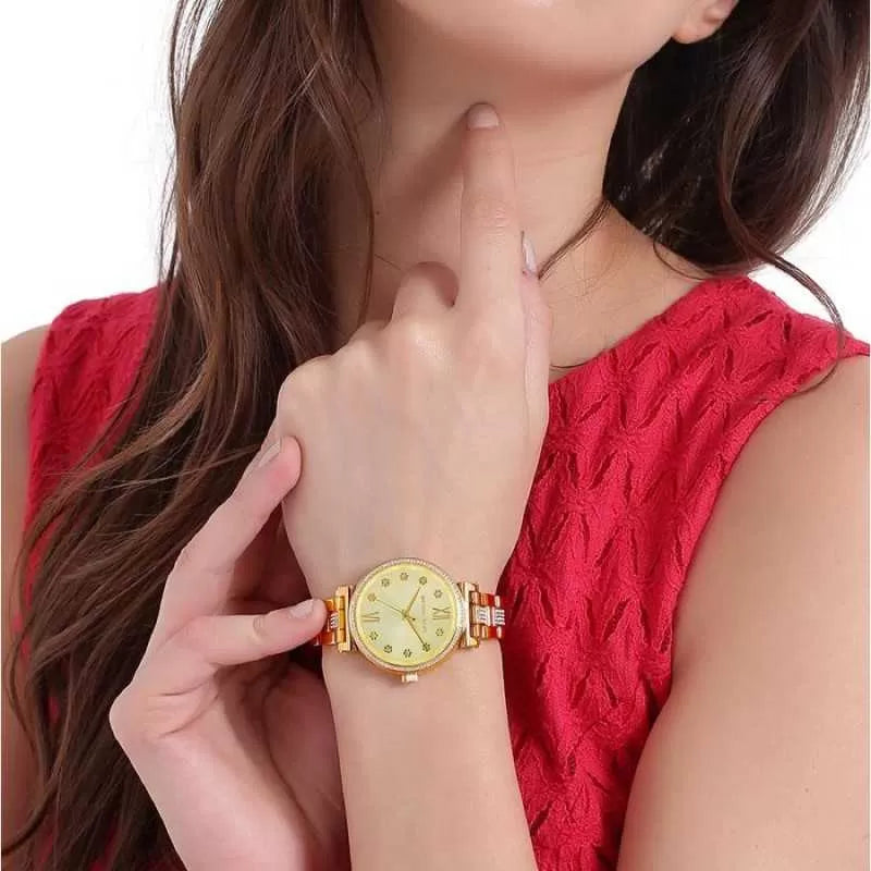 Orologio Donna Michael Kors Acciaio Dorato Fiori Solo Tempo Zirconi MK3881