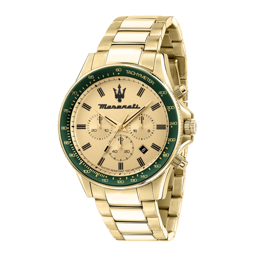 Orologio Uomo Maserati Acciaio Dorato Quarzo Cronografo Verde Data R8873640005