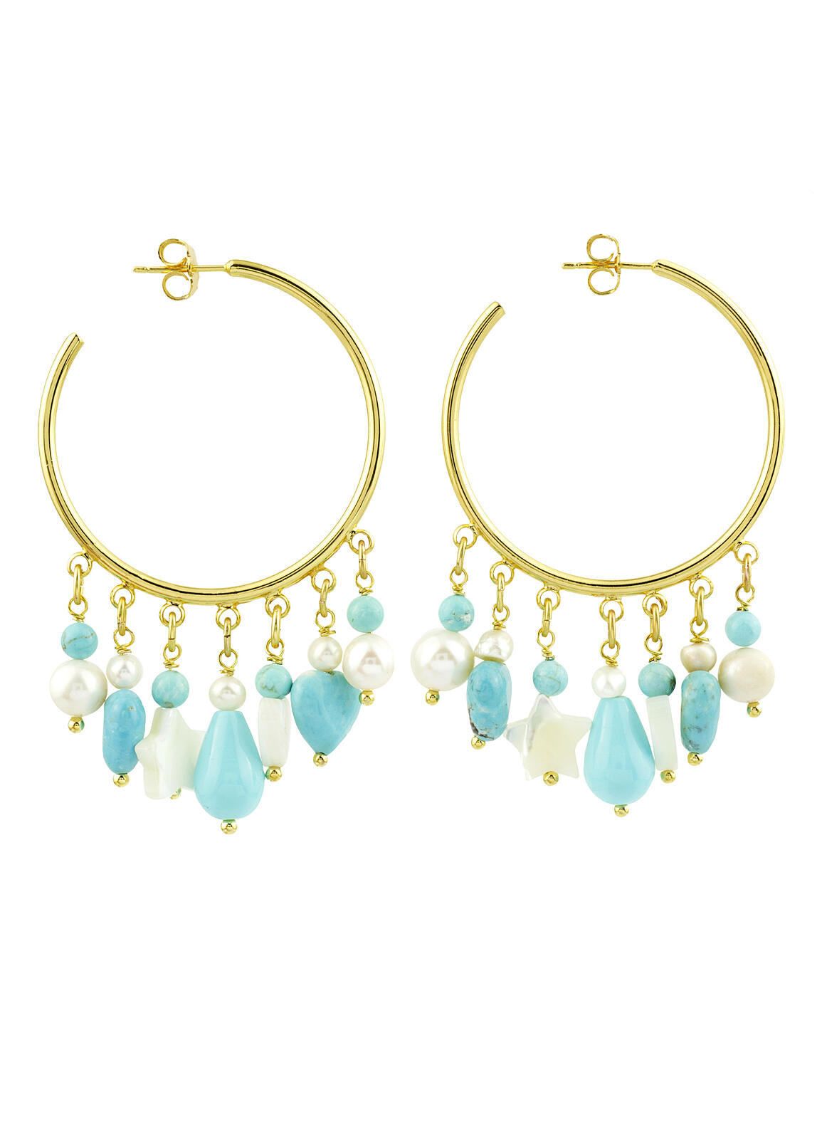 Orecchini Donna Lebole Settecento Cerchio Ottone Dorato Madre Perla SC/O/TURCHESE