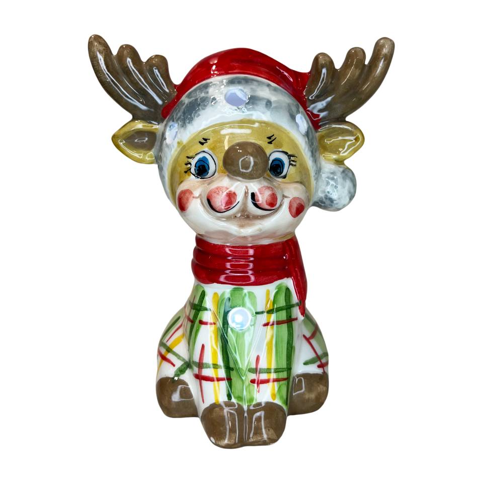 Renna Media Capodimonte Led Maglione Verde Sciarpa Rossa 16cm CAP38