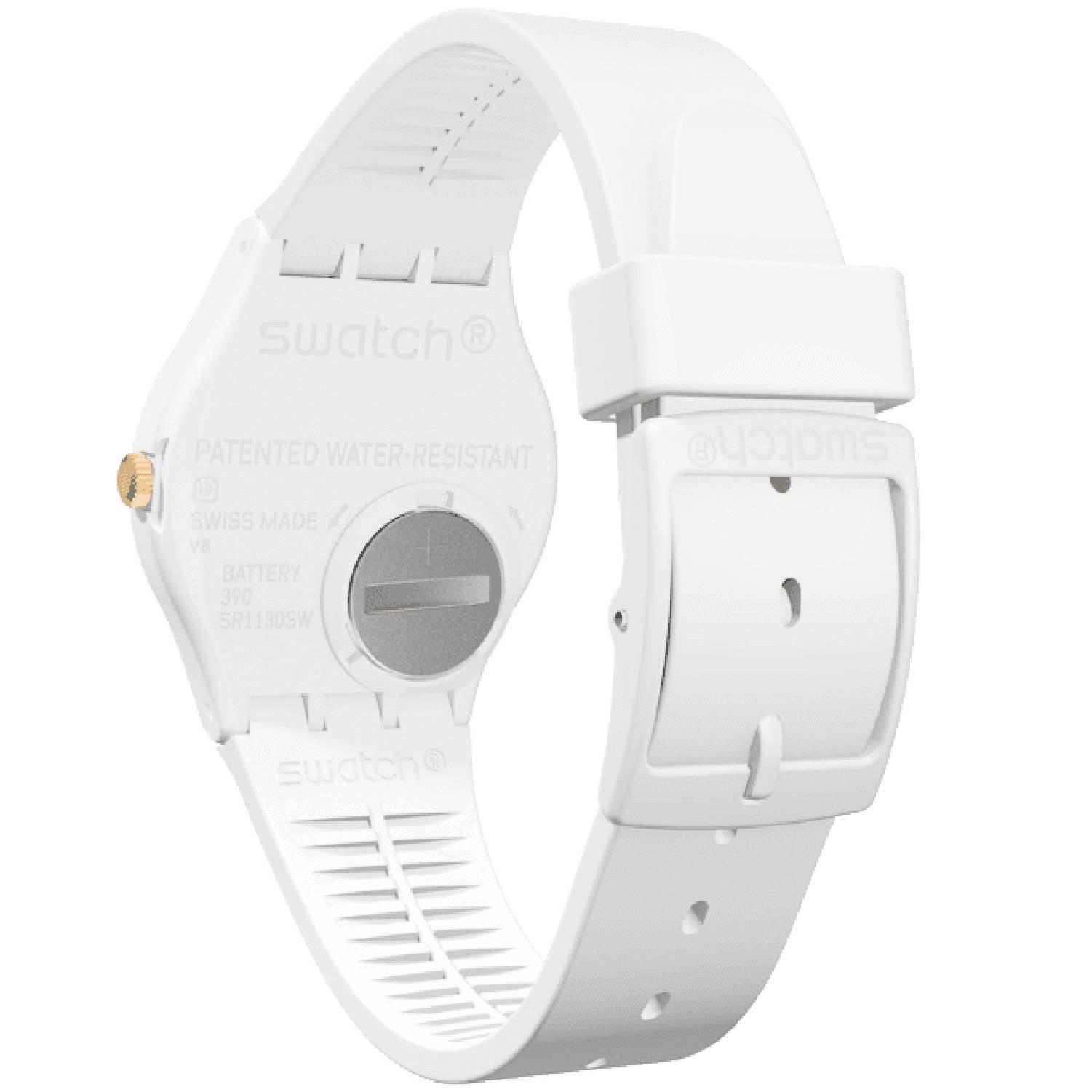 Orologio Donna Gomma Resina Swatch Quarzo Solo Tempo White Bishop Oro GW164