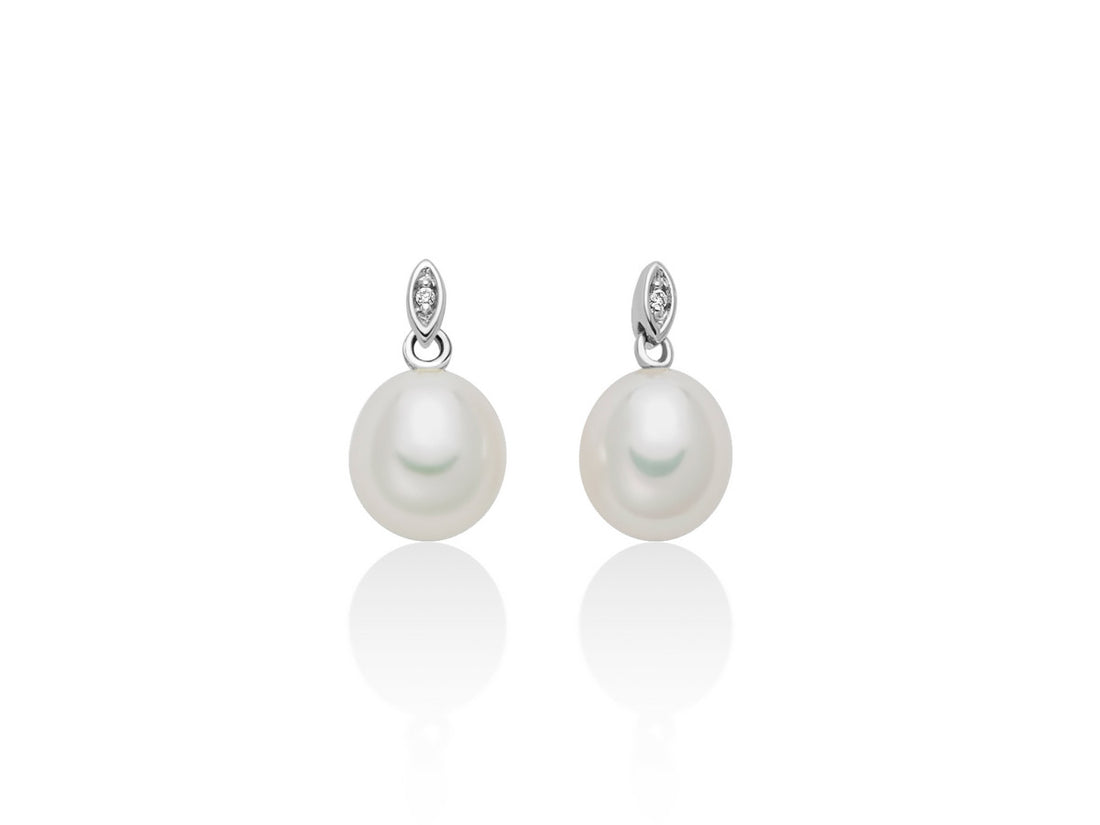 Orecchini Donna Miluna Oro Bianco 9kt Perla 6,5-7 mm e Diamanti PER2721X