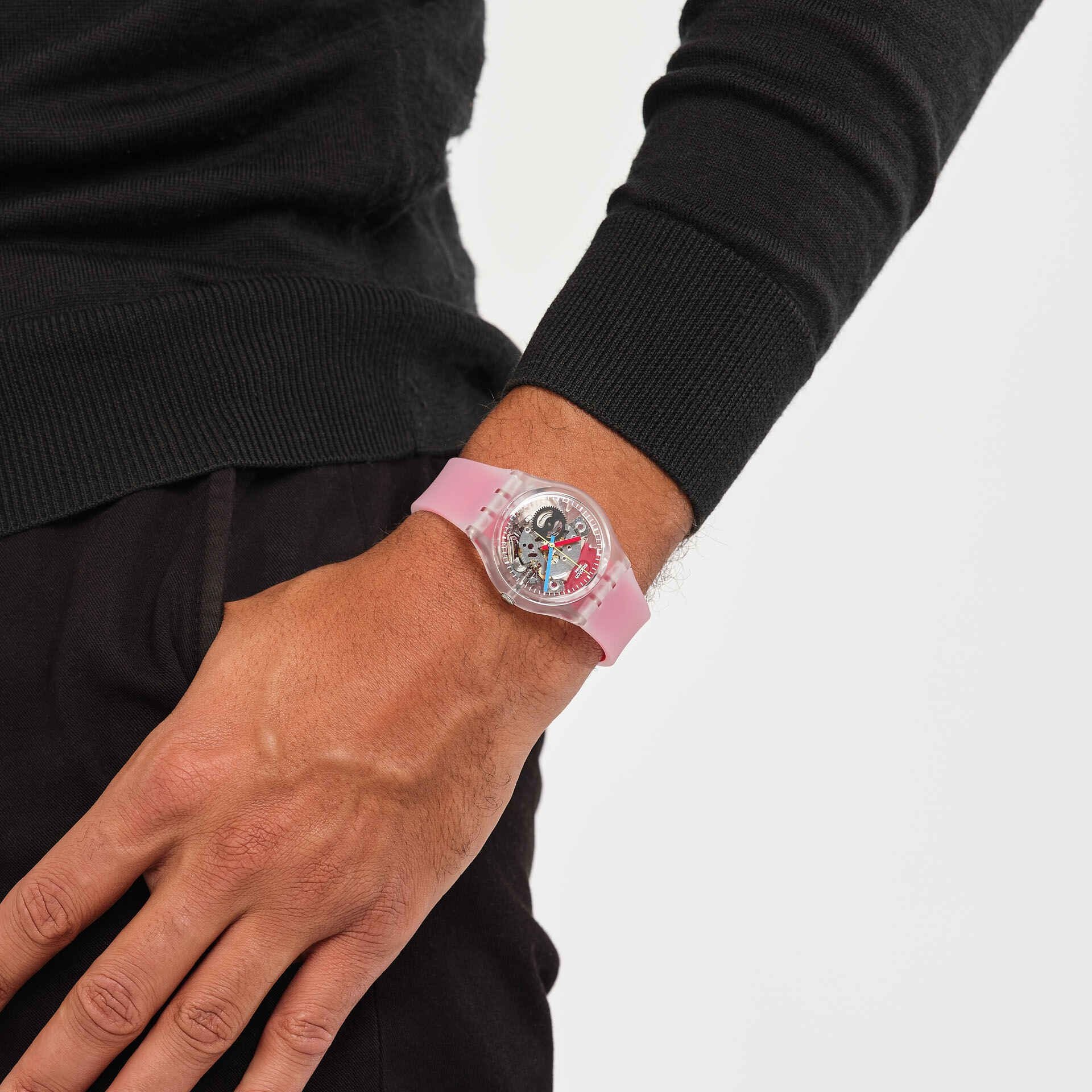 Orologio Uomo Bambino Swatch Quarzoo Monthly Drops Scheletrato Rosso GE292