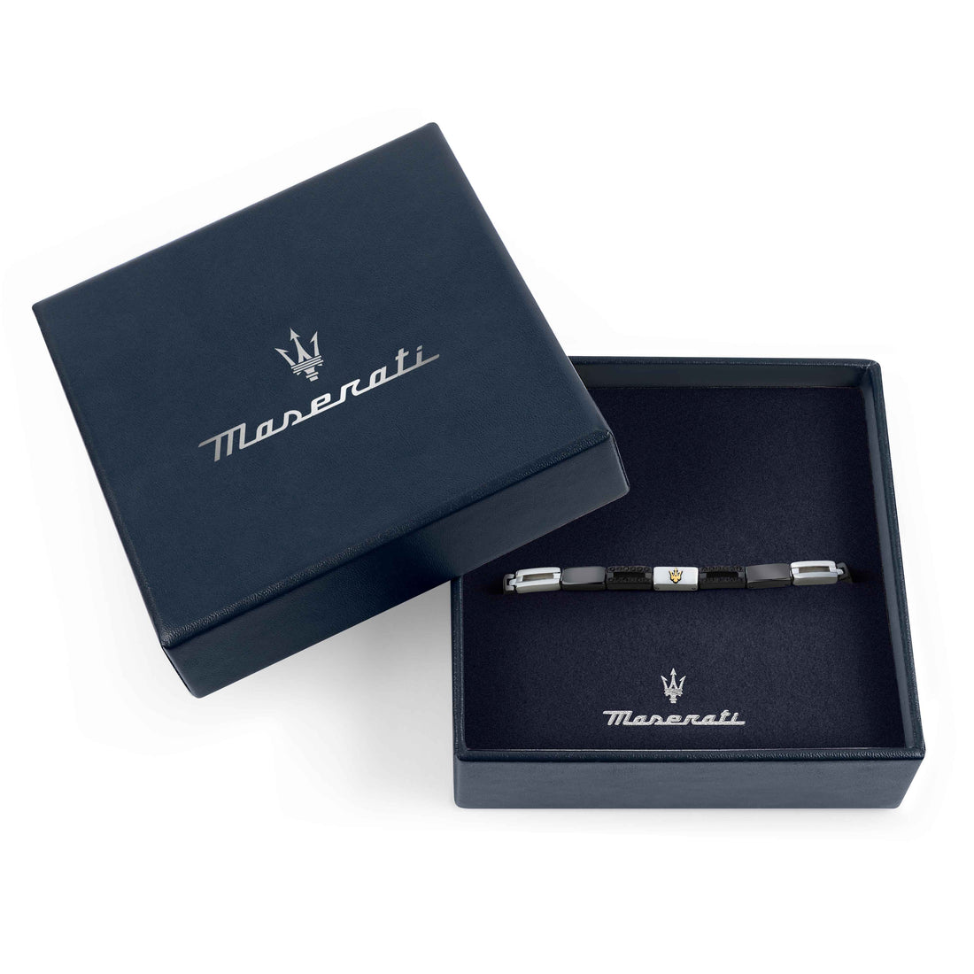 Bracciale Uomo Maserati Acciaio Traforato Ceramica Nera Zirconi Neri JM223ATZ22