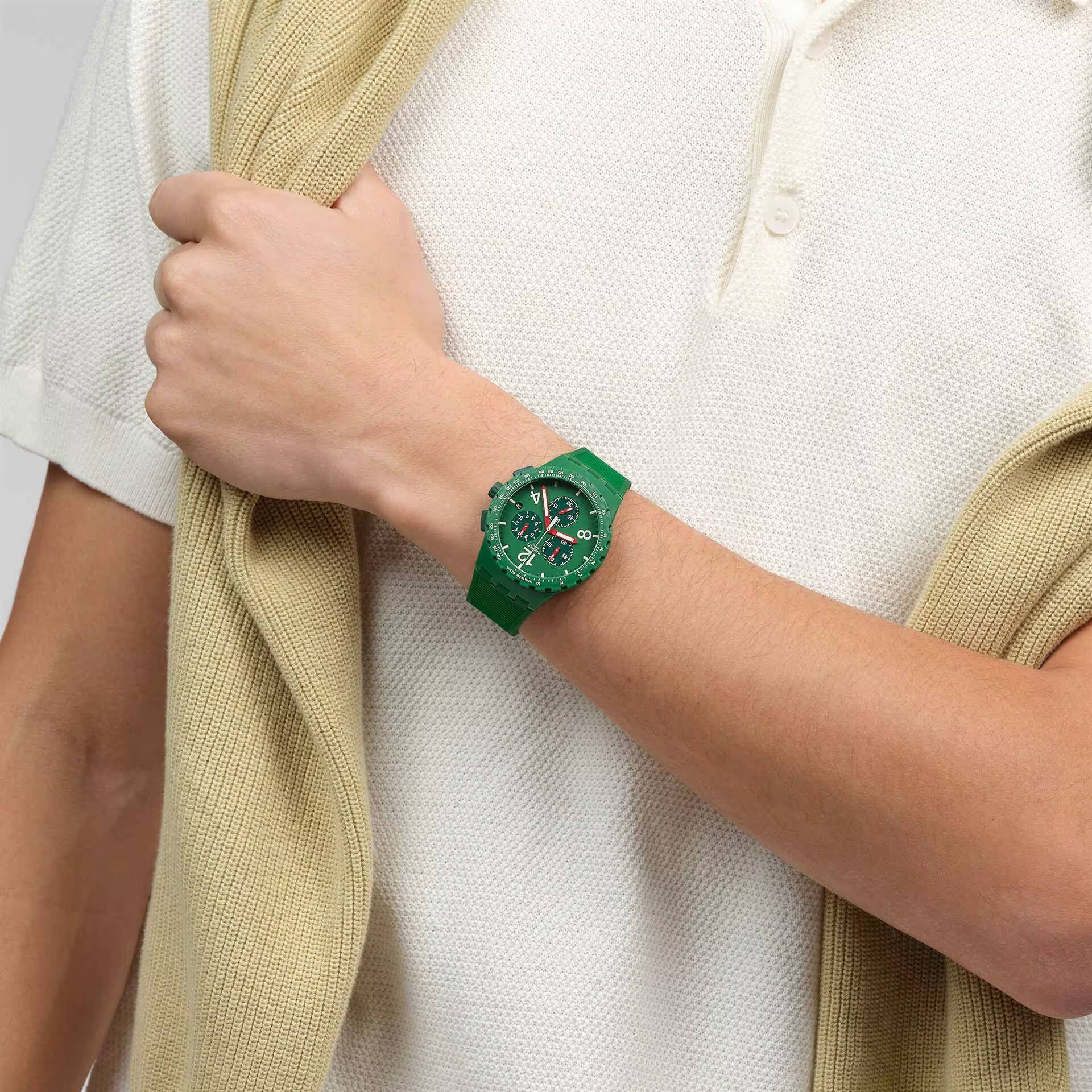 Orologio Unisex Swatch Primarly Green Rosso Quarzo Cronografo Data SUSG407