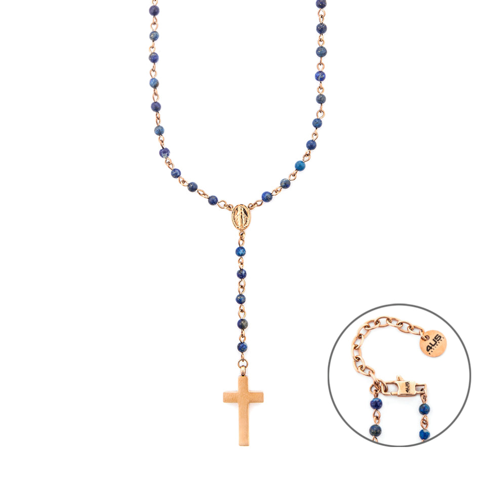 Collana Uomo 4US Cesare Paciotti Rosario Acciaio Rosè Biglie Blu 4UCL7505