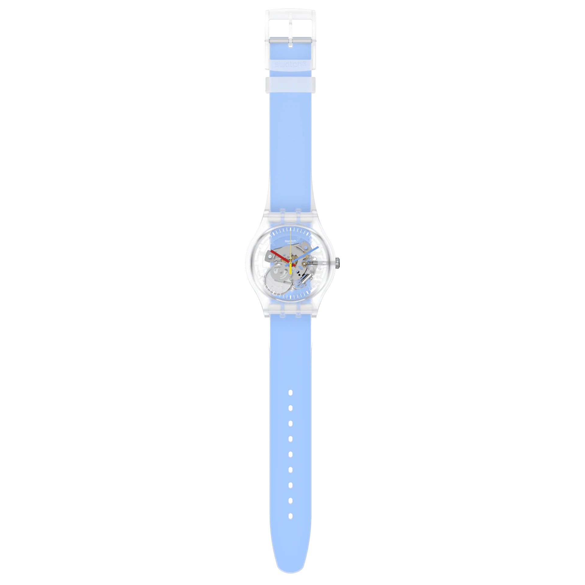 Orologio Uomo Swatch Quarzo Solo Tempo Monthly Drops Scheletrato Azzurro SUOK156