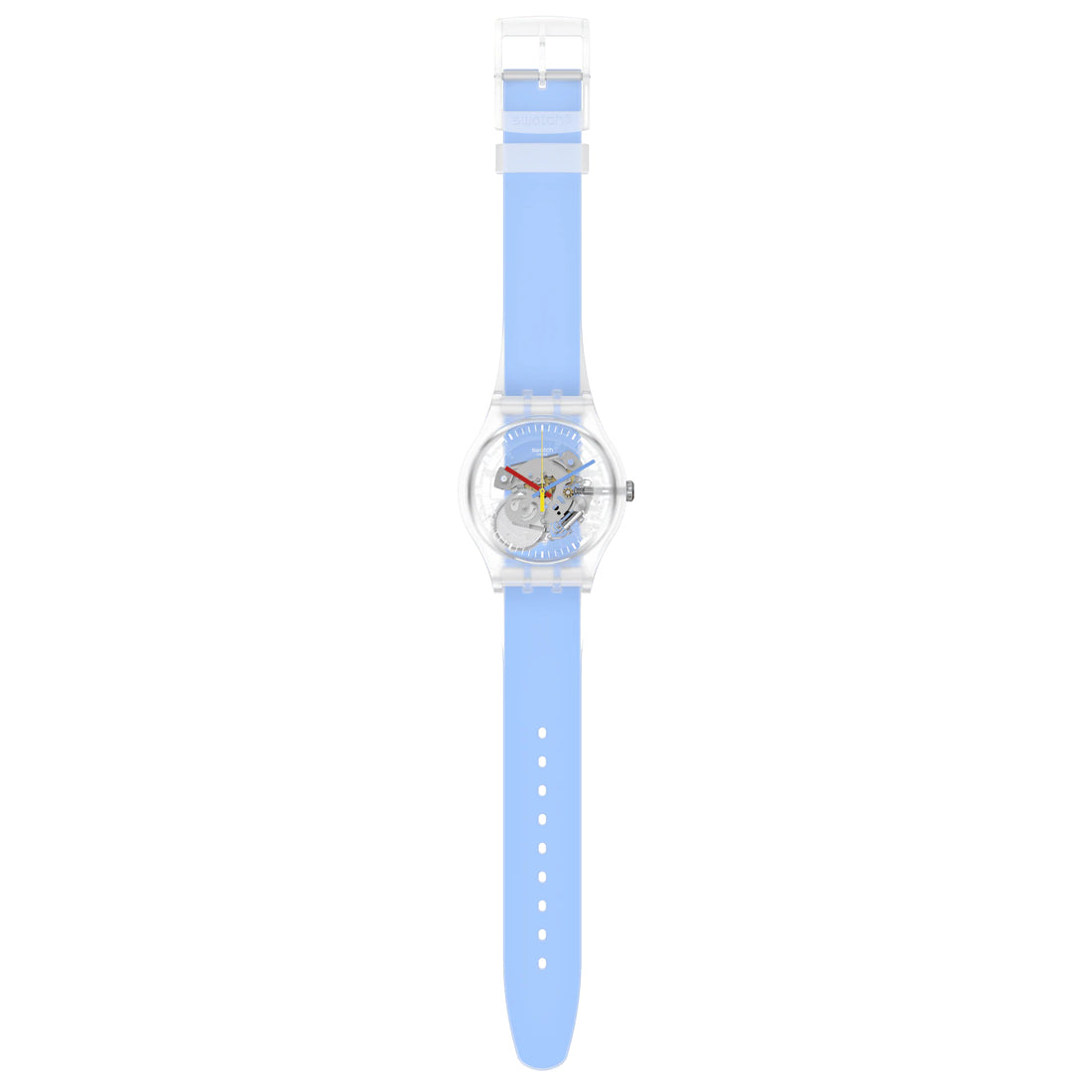 Orologio Uomo Swatch Quarzo Solo Tempo Monthly Drops Scheletrato Azzurro SUOK156