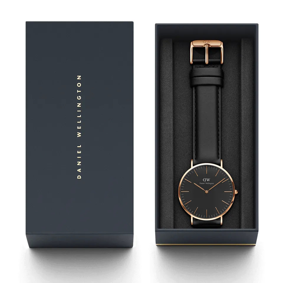 Orologio Uomo Daniel Wellington Quarzo Acciaio Rosè Pelle Nero 40 mm DW00100127
