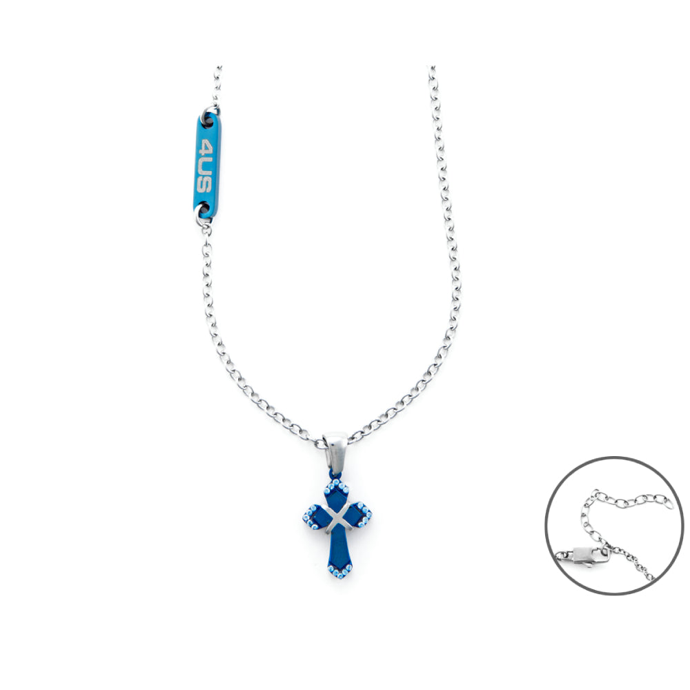 Collana Uomo 4US Cesare Paciotti Rollò Croce Acciaio Lucido Zirconi Blu 4UCL5947