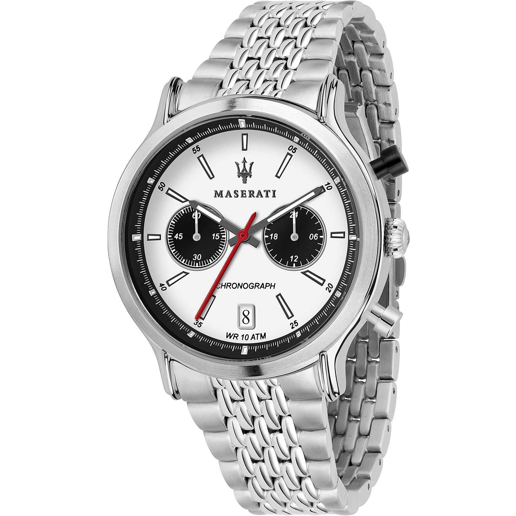 Orologio Uomo Acciaio Maserati Cronografo Legend Data Nero Bianco R8873638004