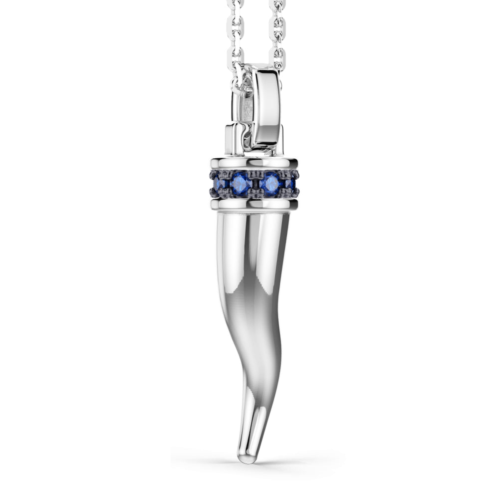 Collana Uomo Zancan Argento 925 Corno Pendente Zirconi Blu ESC186-BL