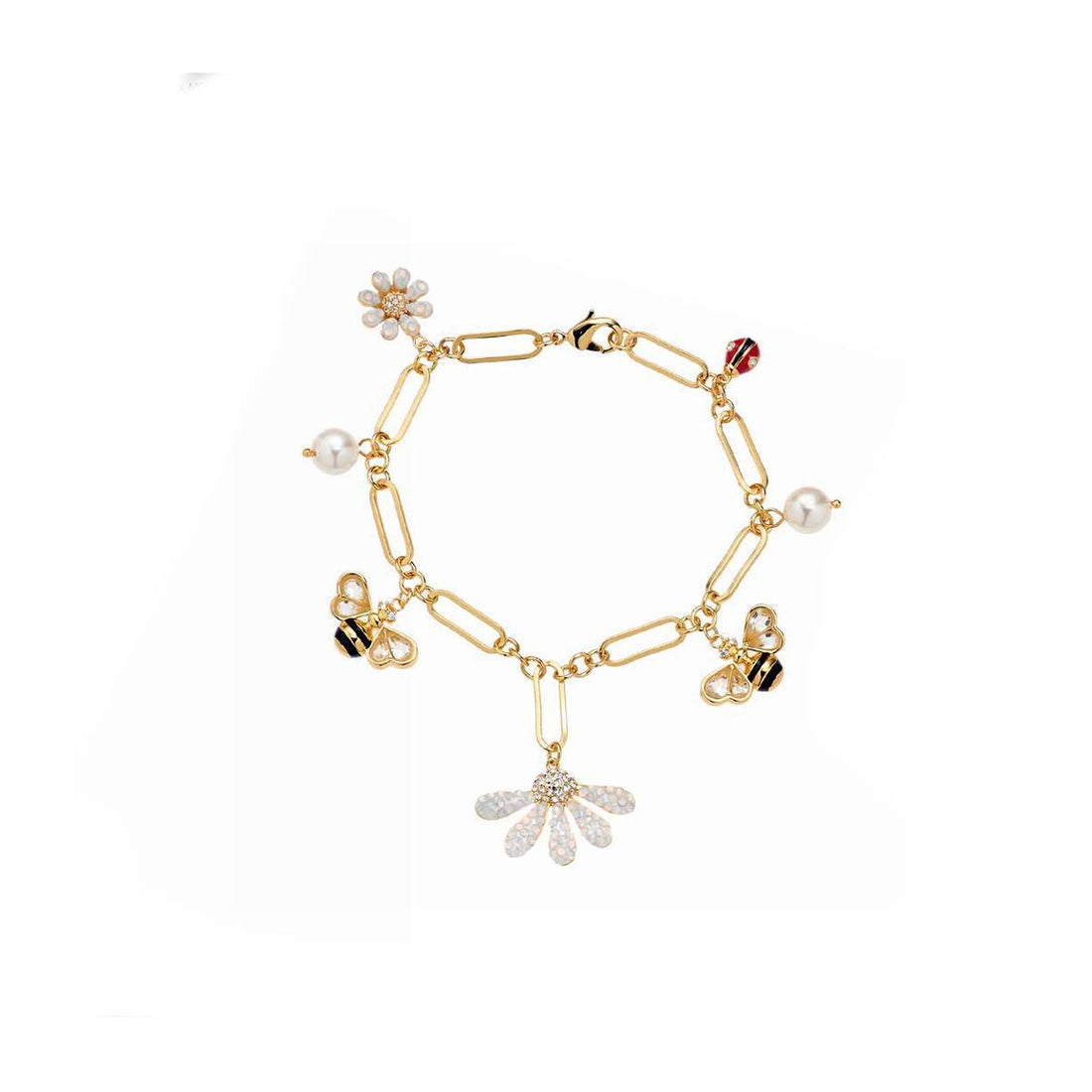 Bracciale Donna Ottaviani Dorato Zirconi Bianchi Ape Margherita Coccinella Perla 500759B