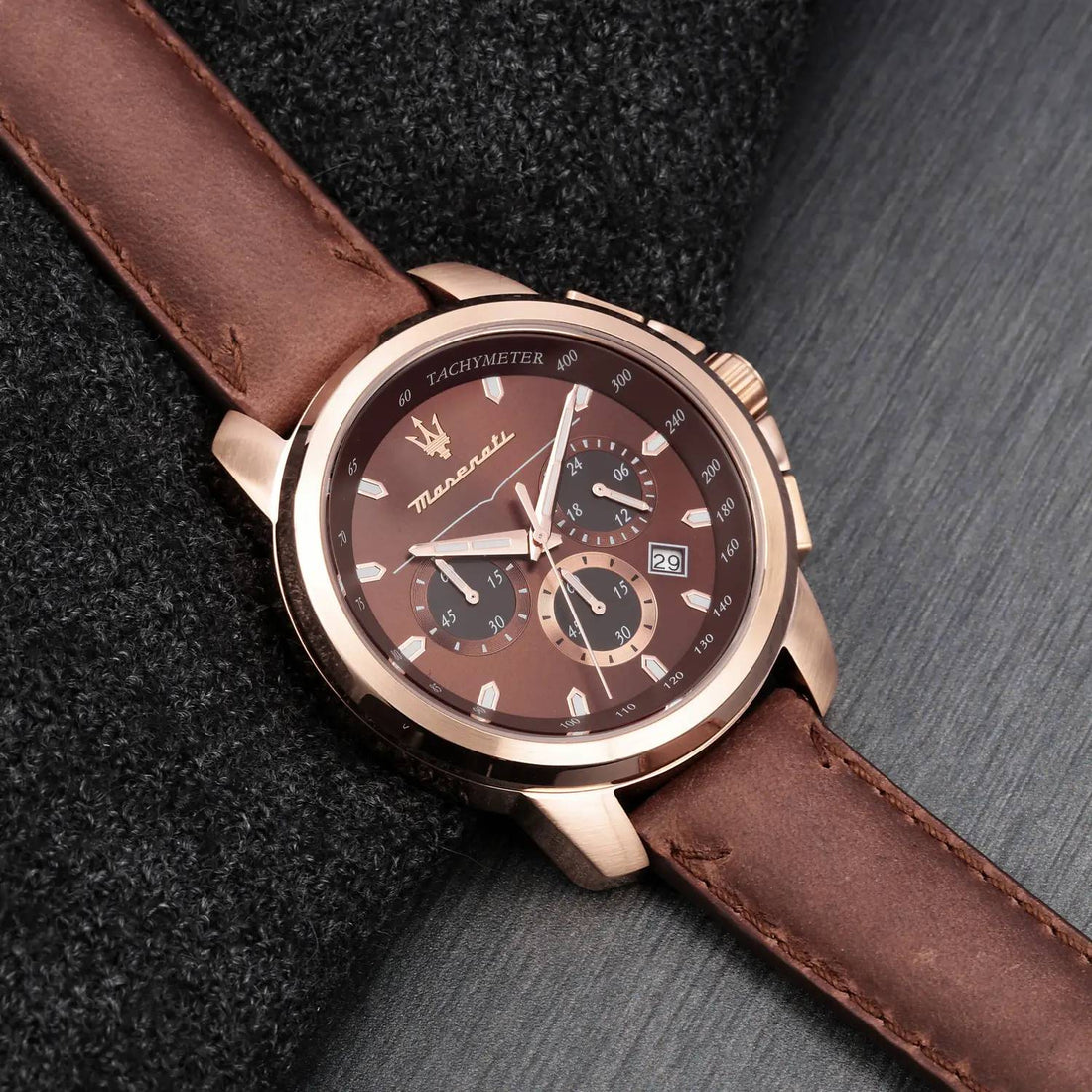 Orologio Uomo Maserati Acciaio Rosè Pelle Marrone Successo Cronografo Quarzo R8871621012
