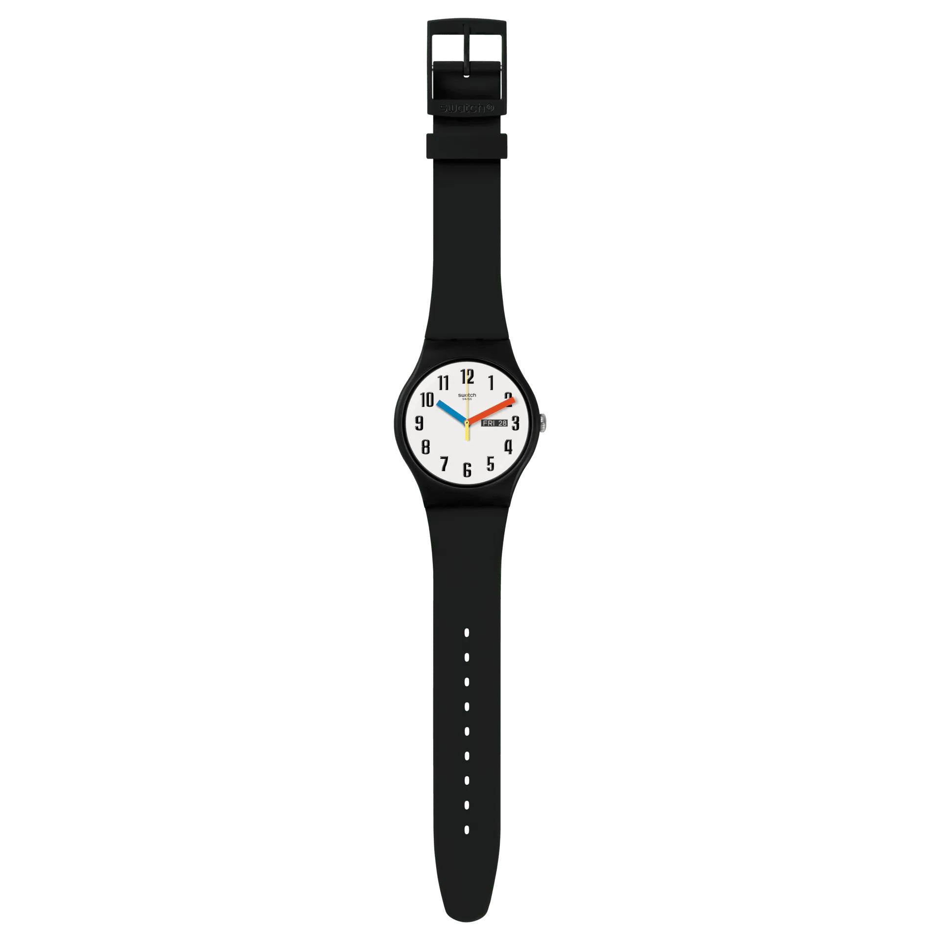 Orologio Uomo Swatch Quarzo Solo Tempo Numeri Doppia Data Nero SO29B705