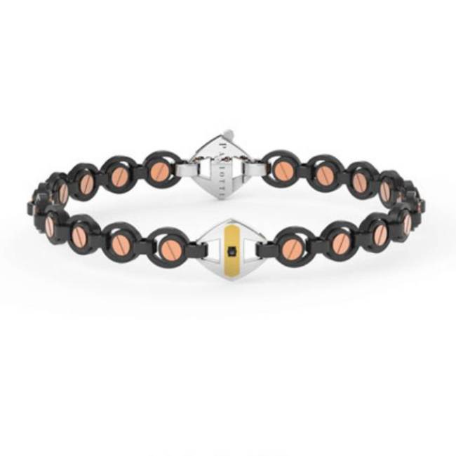 Bracciale Uomo 4US Cesare Paciotti Acciaio Nero Opaco Barretta Oro 18 ct Diamante Nero 4UBR7661/S