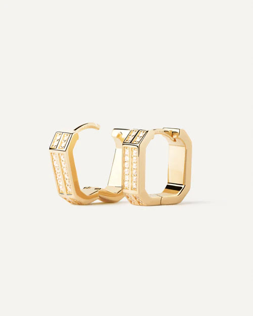 Orecchini Donna PDPaola Argento Dorato 925 Cerchi Esagonali Zirconi AR01-941-U
