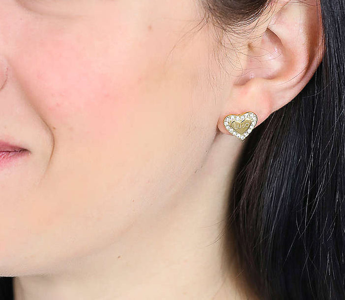 Orecchini Donna Liu Jo Cuori A Lobo Acciaio Dorato Lucido Zirconi LJ1556