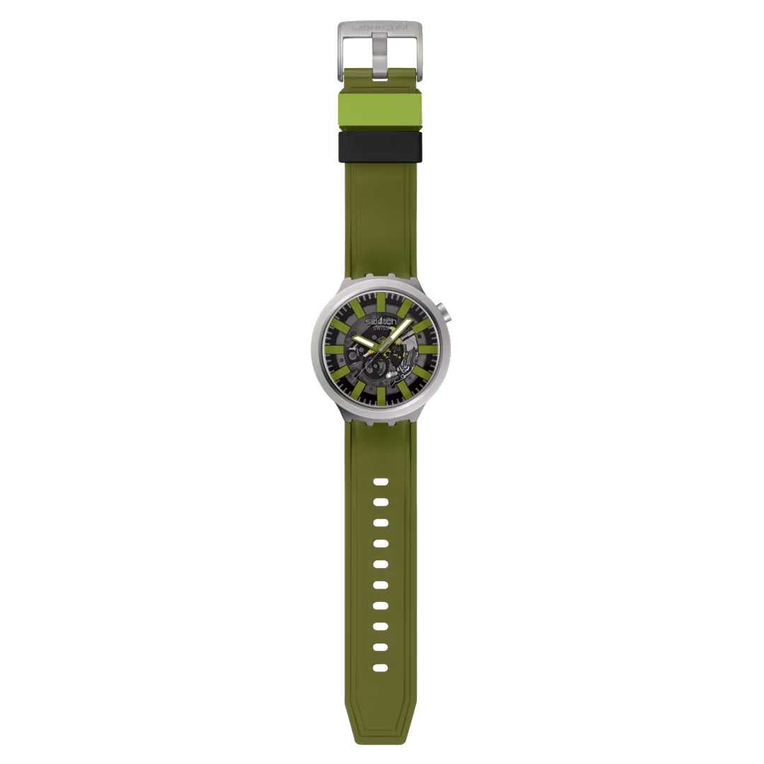 Orologio Uomo Swatch THRU THE UNDERBRUSH Acciaio Gomma Verde SB07S118