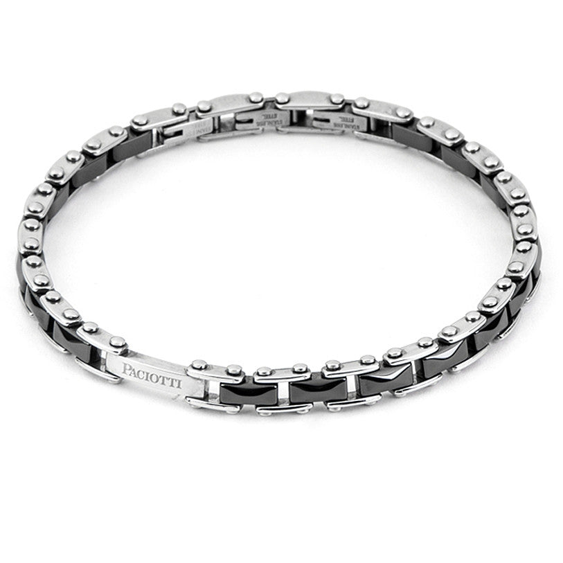 Bracciale Uomo 4US Cesare Paciotti acciaio Bianco e ceramica nera con centrale logato 4UBR4354