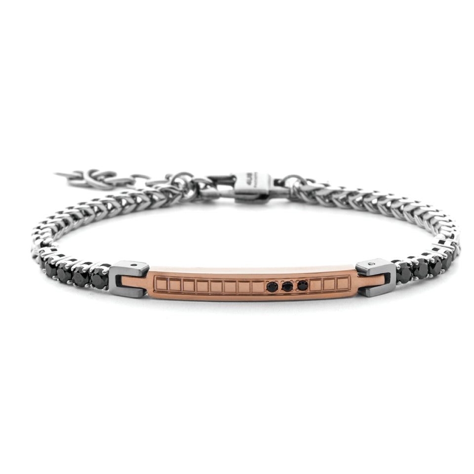Bracciale 4US Cesare Paciotti Targhetta Acciaio Rosè Zirconi Neri 4UBR7552