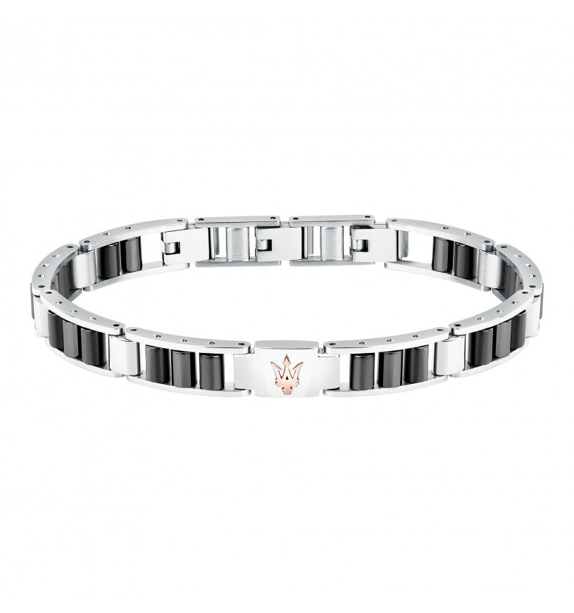 Bracciale Uomo Acciaio e ceramica nera Maserati Logo Centrale Rosè Semirigido JM225ATZ53