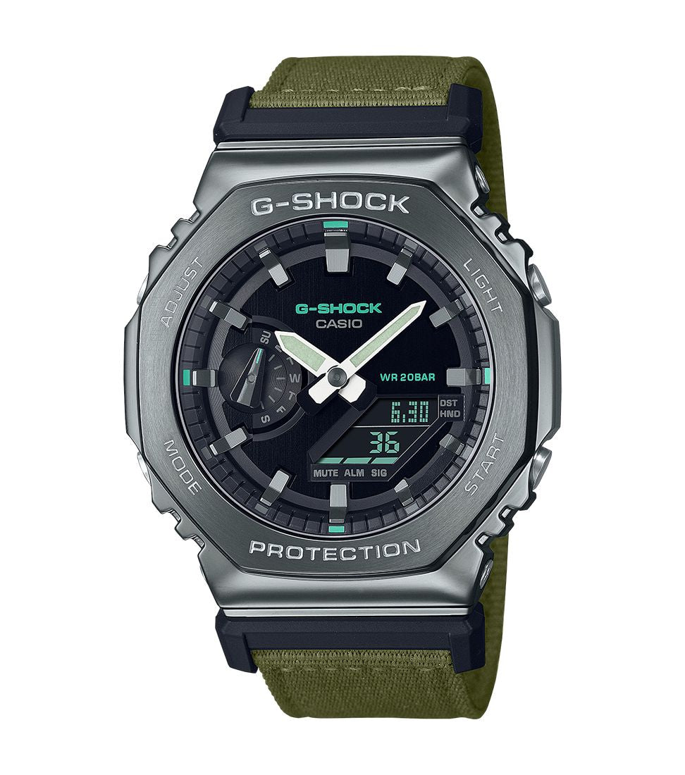 Orologio Uomo Casio G-Shock Acciaio Brunito Lucido Tessuto Verde Scuro GM-2100CB-3AER
