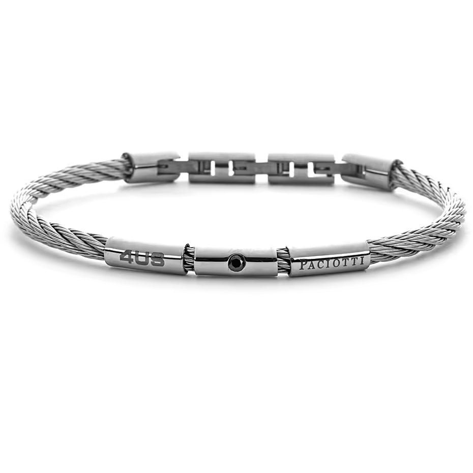 Bracciale Uomo 4US Cesare Paciotti Acciaio Intrecciato Rigido Cilindro 4UBR6002