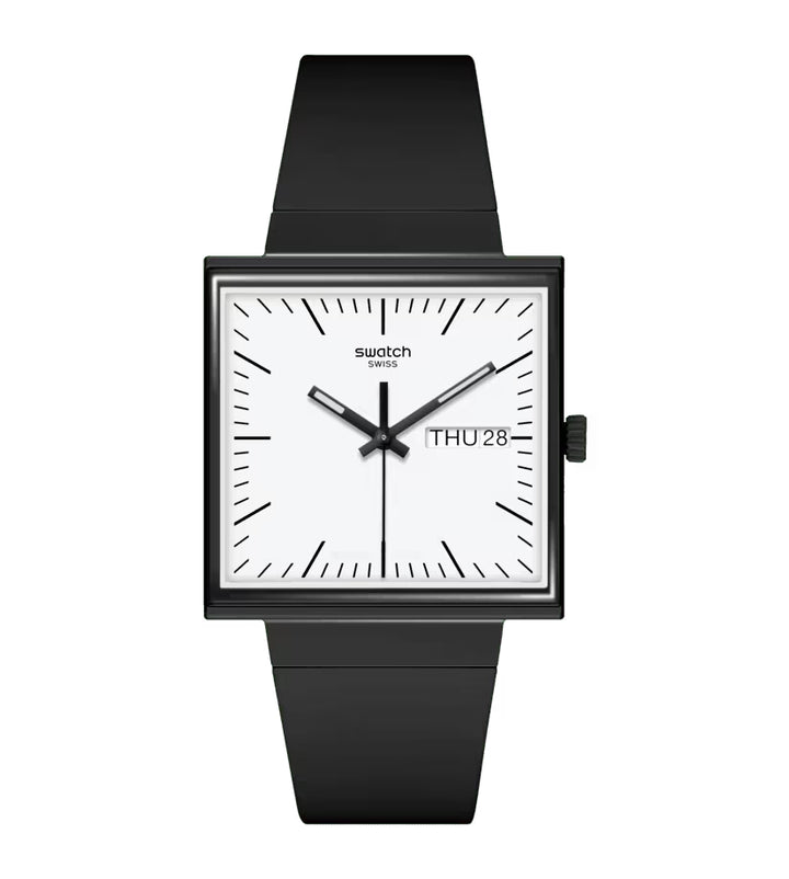 Orologio Unisex Swatch What IF Cassa Quadrata Nero Quarzo Doppia Data SO34B700