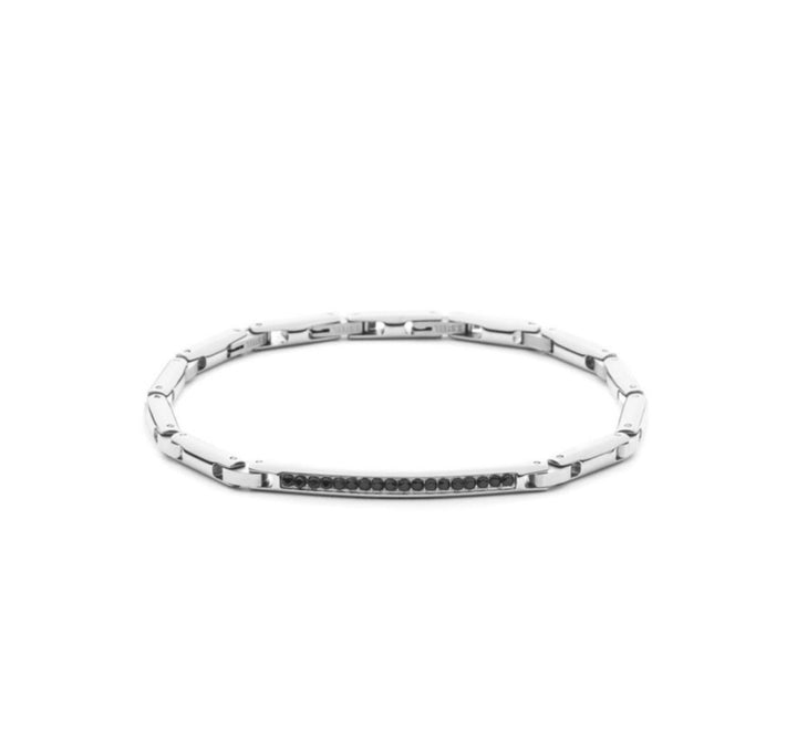 Bracciale Uomo 4US Cesare Paciotti Maglia Acciaio targhetta Zirconi Neri 4UBR8439