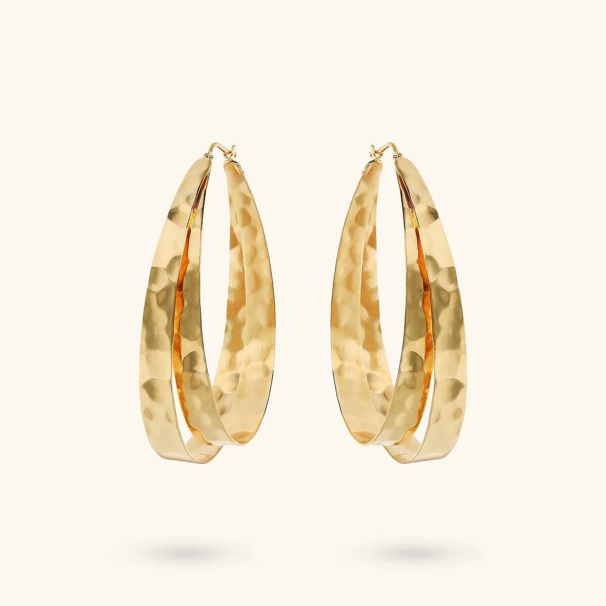 Orecchini Donna Etrusca Bronzo Dorato Doppi Cerchi Ovali WSET00863.YG