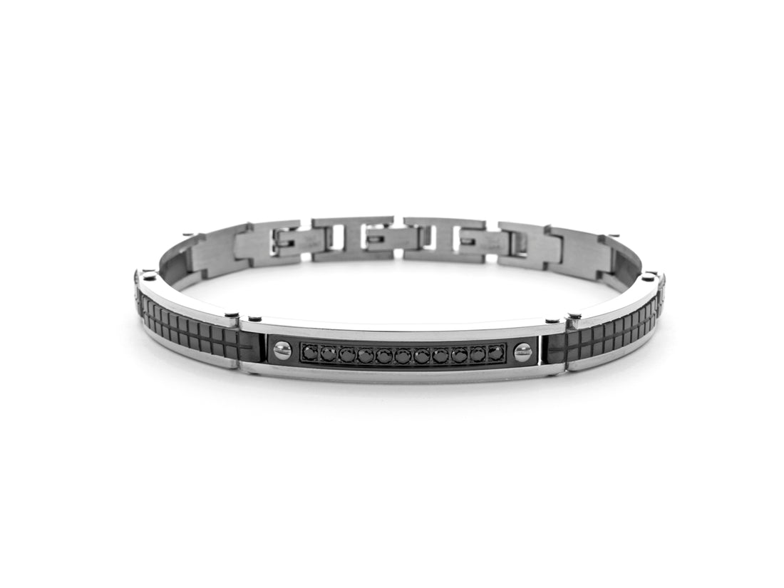 Bracciale Uomo 4US Cesare Paciotti Acciaio Lucido Targhetta nera 4UBR5993
