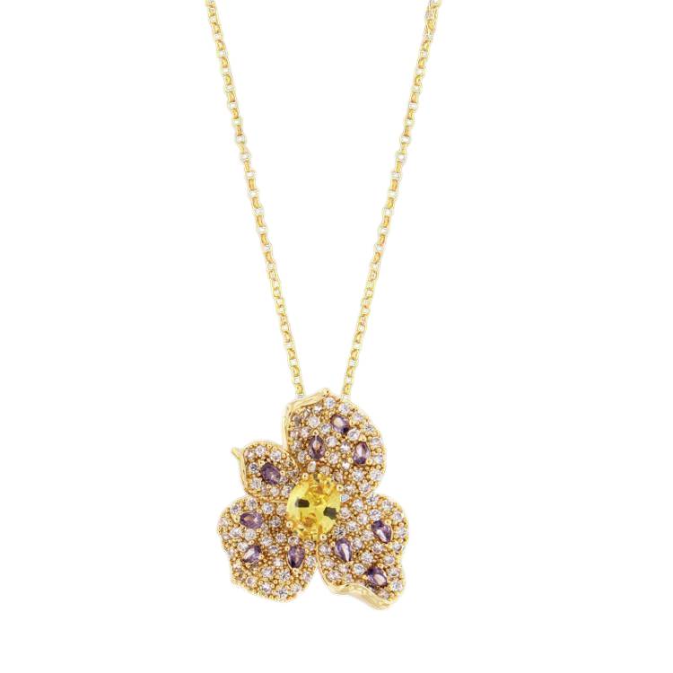Collana Donna Magnolia Bronzo Dorato Fiore Zirconi Bianchi Glicine CL1030CH