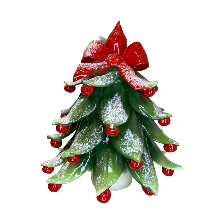 Albero di Natale Innevato Capodimonte Palline Rosso Fiocco 20cm CAP53