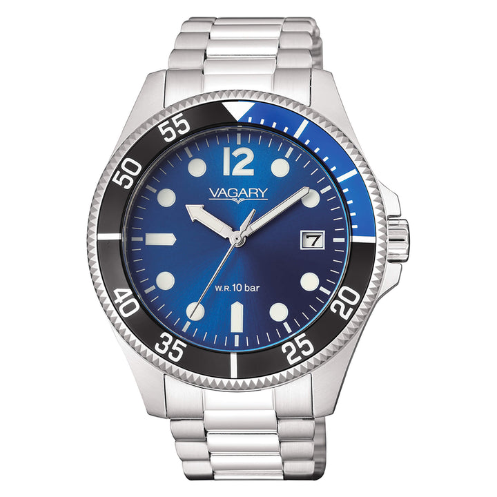 Orologio Uomo Vagary By Citizen Acqua Quarzo Solo Tempo Nero Blu Acciaio VD5-112-73