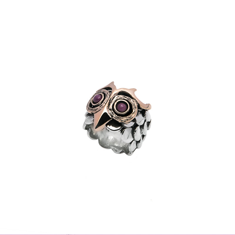 Anello Donna Nemoris Argento 925 Misura 15 Civetta Occhi Pietra Rossa HAS03R