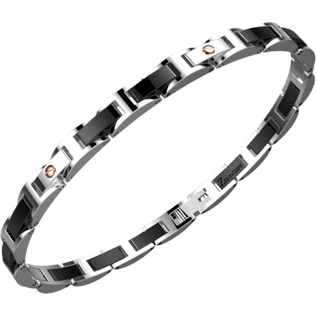Bracciale Uomo Acciaio Zancan PDV Rosè Zirconi Neri EHB319